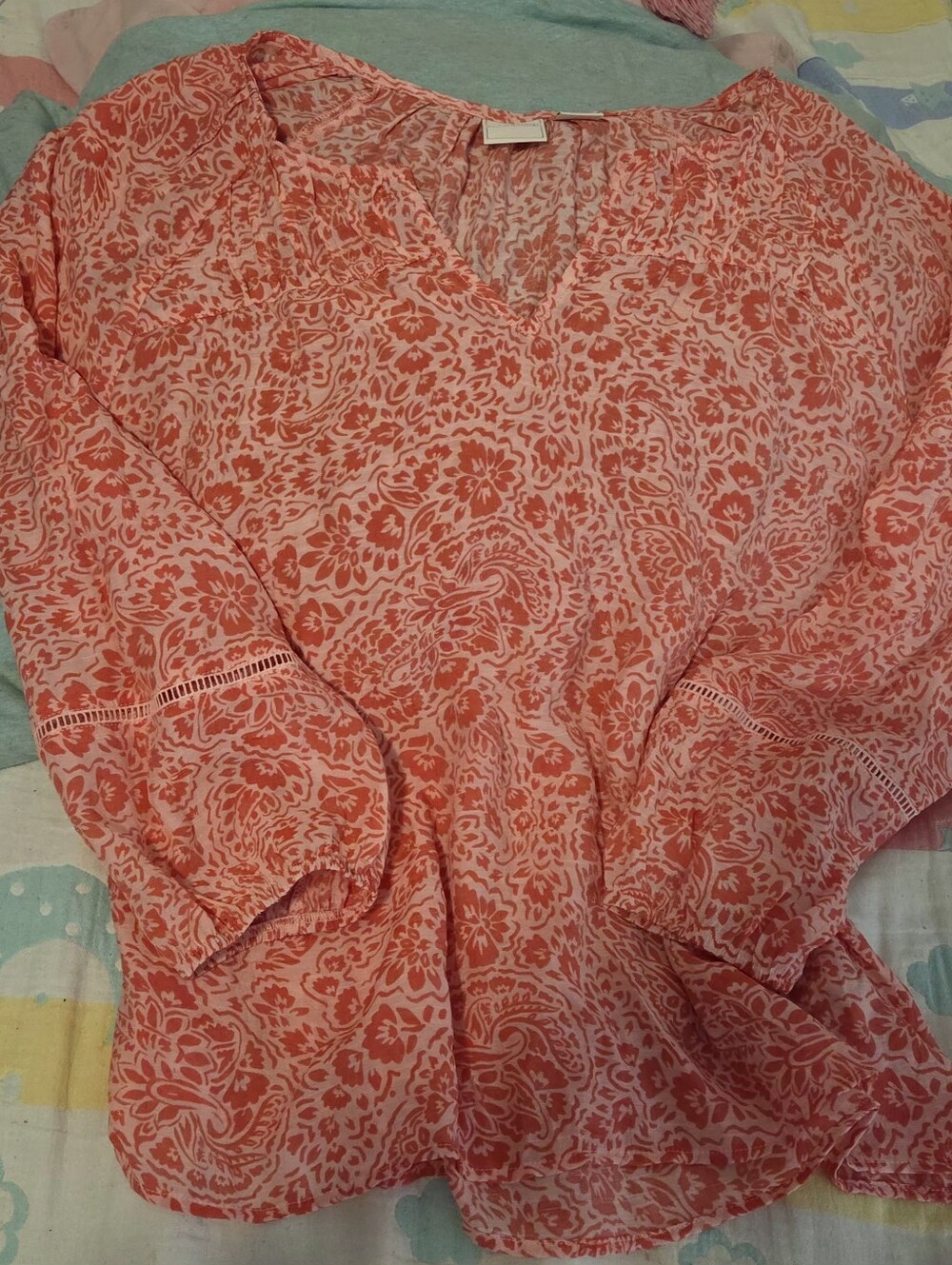 Zac & Rachel Coral and White Printed Top